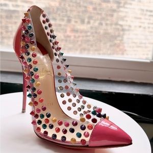 🌺CHRISTIAN LOUBOUTIN 👠Spike Me 100 Patten/PVC multicolor size 36.5